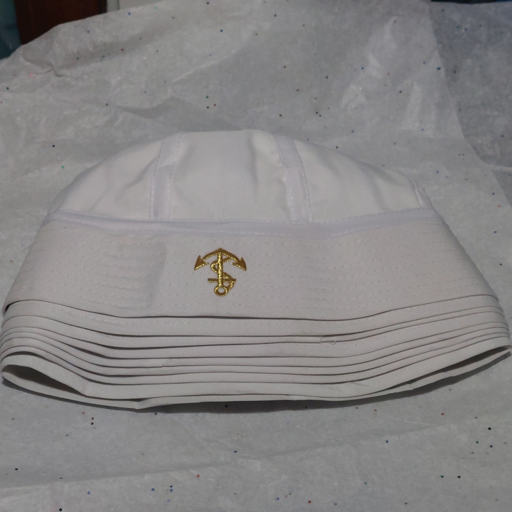 Set of 8 White Hats with Gold Anchor Logo